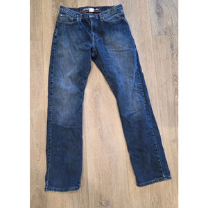 Eddie Bauer Flannel Lined 5 Pocket Specially Dyed Dark Washed Blue Jeans 32X34